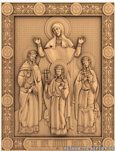 Резная икона Вера, Надежда, Любовь и мать их София из дерева
